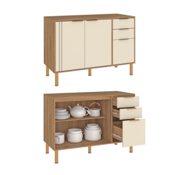 CV100T <br>  Balcão 120cm com tampo, 2 portas e 3 gavetas. <br> 865mm x 1200mm x 500mm