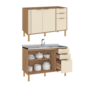 CV100 <br> Balcão 120cm para pia com 2 portas e 3 gavetas. <br> 850mm x 1200mm x 500mm