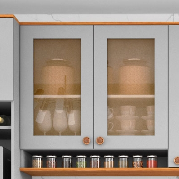 Portas com vidro Reﬂecta e Moldura  em MDF.